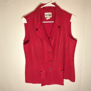 Vintage Kari’s Korner Red Sleeveless Blouse Sz 14 Button Front Career Top USA